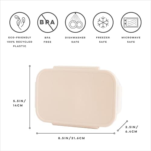 3 Sprouts Recycled Plastic Bento Box for Kids - Premium Eco-Friendly Kids Bento Lunch Box - Leakproof Kid Toddler Lunch Box for Daycare with Multiple Compartments, Microwave & Dishwasher Safe - Sand thumbnail 3