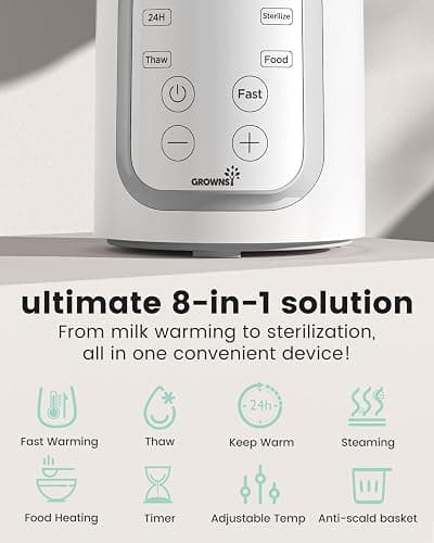 Grownsy 8-in-1 OG Fast Bottle Warmer with Timer, Gray | Fast & Even Heating, Nutri-Preserve, Safe Material, Precise Temp, Easy Operation, Multi-Use Bottle Warmer for All Feed Stages thumbnail 3