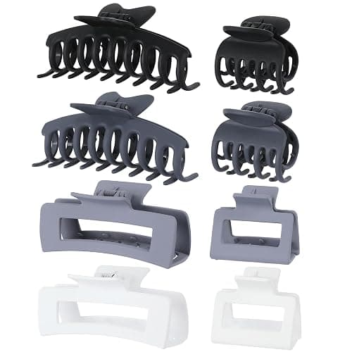 Sisiaipu 8 Pcs Large Claw Clips for Thick Hair, Medium Claw Clips, Small Clips for Thin Hair, Rectangle Square Butterfly Clips for Women - 4 Style Accessories (Grey) - Image 1