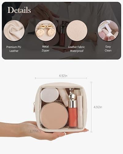 Pocmimut Mini Makeup Bag,Clear Makeup Bag Travel Toiletry Bag Pouch Purse Car Accessories Cute Stuff for Women,Travel Essentials Organizers,Beige thumbnail 6