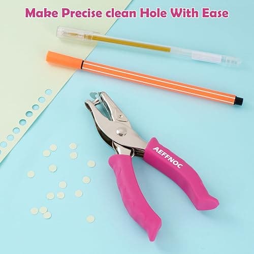 AEFFNOC Single Hole Punch, One Hole Puncher with Soft Grip Handle, 1/4 Inch Paper Hole Punches, Small Hole Punchers with Paper Mess Tray, 6 Sheets Capacity, for Crafts, Scrapbooks (Pink) thumbnail 5