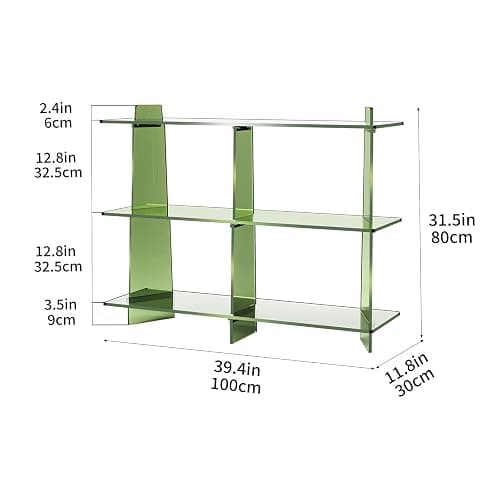solaround Acrylic Bookshelf, Small 3 Tier Open Bookcase for Small Spaces,Sofa Table, Hallway Entry Table for Home Living Room (Green, 39.4'' x 11.8'' x 31.5'') thumbnail 3
