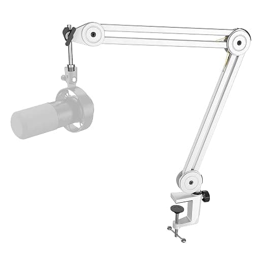 FIFINE Microphone Boom Arm Stand, Metal Heavy Duty Mic Stand, Scissor Suspension Adjustable Boom Arm for Podcast Recording Streaming Gaming, with Desk Clamp, 5/8" Screw, Cable Ties-BM63 White - Image 1