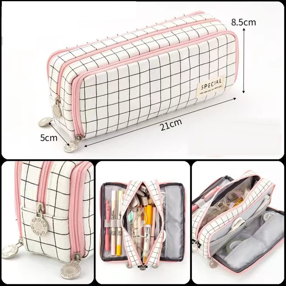 Zipper Pencil Case Large Capacity Storage Bag School Stationery Makeup Organizer, Expandable, Multi-Function with Mesh Pockets, Elastic Slots thumbnail 2