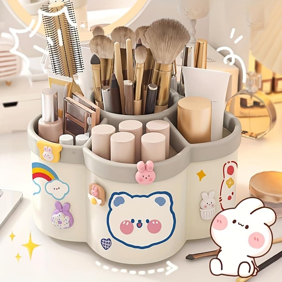 360 Degree Rotating Pen Holder Desk School Study Stationery Gift for Students Organiser with Pen and Pencil Holders Pen and Pencil Stationary Storage Plastic Storage Box (WHITE) thumbnail 2