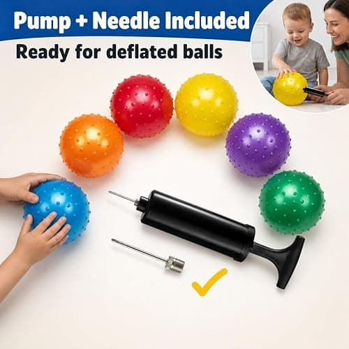 Bedwina Mini Knobby Balls - Bulk 5 Inch Sensory Balls and Spiky Massage Stress Balls with Pump, Fun Bouncy Ball Party Favors thumbnail 2