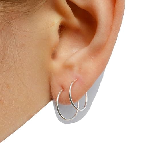 Solid Sterling Silver Hoops | Thin Sleeper Hoop Earrings for Women Sleepers Endless Wire Earrings for Sleeping Hypoallergenic Sleep Small Tiny Real Silver Earring Hoops Huggie Dainty | Handmade in FL - Image 1
