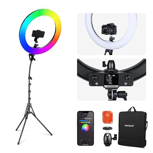 NEEWER 18 Inch RGB LED Ring Light APP Control with Tripod Stand and Phone HolderCompatible with iPhone for Selfie Makeup Lash Studio Streaming Video Recording Lighting, 42W Ringlight Dimmable,RGB18 II - Image 1
