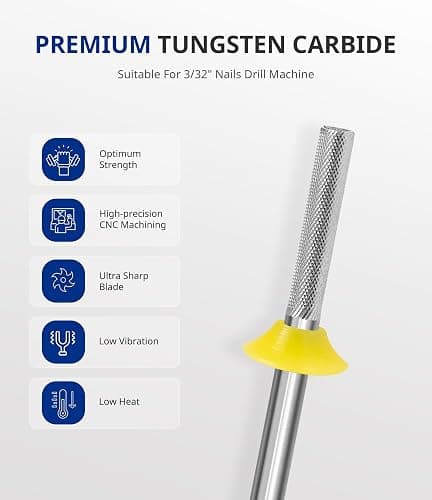 AIRSEE Safety Tungsten Carbide Acrylic Nail Drill Bit Electric Nail Drill File Head Tip for Dead Skin Cleaning Nail Bed File Cuticle Nail Prepare 3/32" 2 Way Needle Nail Buffer Bit XF thumbnail 3