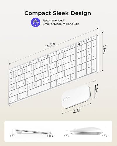 seenda Bluetooth Keyboard and Mouse Combo for Mac, SKM64-2 Rechargeable Silent Wireless Keyboard Mouse Compact Slim, 3 Multi-Device Connection, Compatible for Mac MacBook Pro/Air iPad, White Silver thumbnail 6