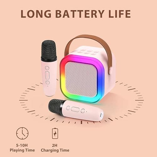 Karaoke Machine for Kids Adults, Mini Karaoke Machine with 2 Wireless Microphone, Portable Bluetooth Speaker with Voice Changing Effects & LED Lights, Best Gifts Toys for Girls and Boys thumbnail 3