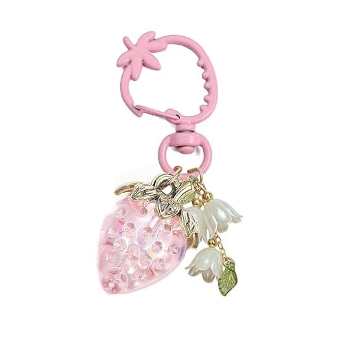 Agromusk Cute Strawberry Keychain,Bag Charms,Kawaii Heart Flower Daisy Key chains Accessories Decor for Girls Purse Gift - Image 1