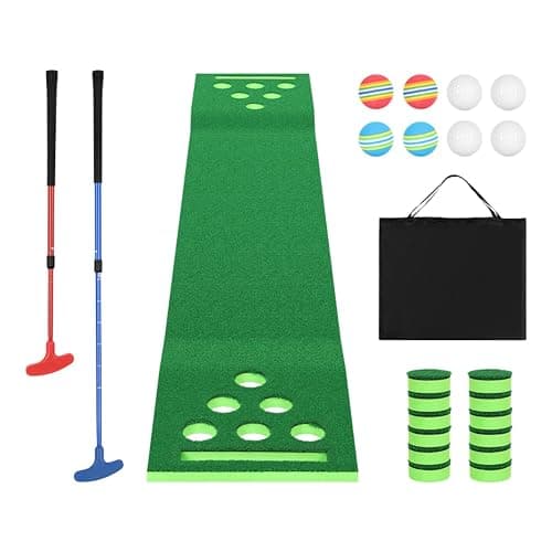 Golf Pong Putting Game Indoor Putting Green 9.8 Ft Golf Pong Mat Set with 2 Putters, 8 Golf Balls, Great Golf Gifts for Backyard Party Office Practice Training, Portable - Image 1