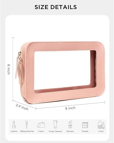 LETGO Clear Makeup Bags, TSA Approved Toiletry Bag with Zipper, Makeup Organizer for Carry-on Travel Essentials, Car Accessories Organizers Storage for Women Men (Clear-Pink) thumbnail 4