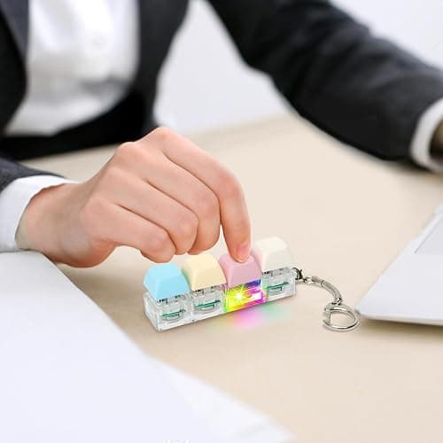 Keyboard Fidget Toys for Adults Keyboard Clicker with LED Light Keychain Fidget Sensory Fun Toys for Anxiety Decompression (Macaroon1, 4 in 1) thumbnail 2