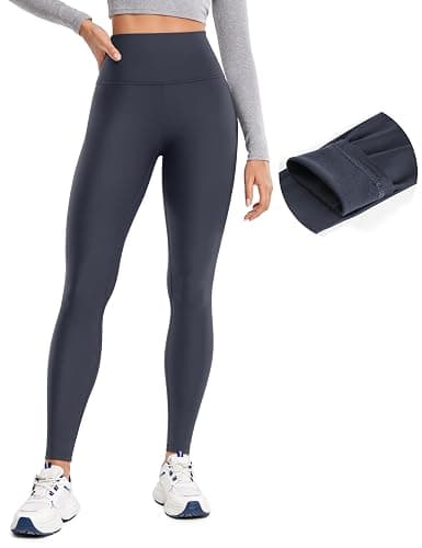 CRZ YOGA Fleece Lined Leggings 28'' - Thermal Casual Lounge Workout Yoga Womens Full Length Pants Winter Warm - Image 1