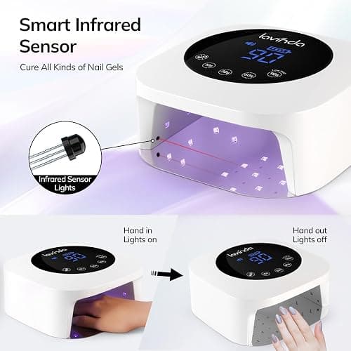 Lavinda UV LED Nail Lamp, Cordless Nail Lamp 54W Rechargeable Nail Dryer Gel Polish Light with Large LCD Display, Professional Gel Curing Lamp with 4 Timer Setting Auto Sensor for Salon and Home - White thumbnail 4