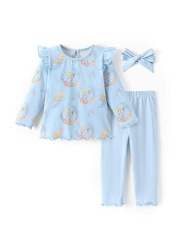 Disney Winnie the Pooh Minnie Mouse Princess Newborn Baby Girl Organic Cotton Ruffle Long Sleeve 3-Piece Set 3-24 Months - Image 1