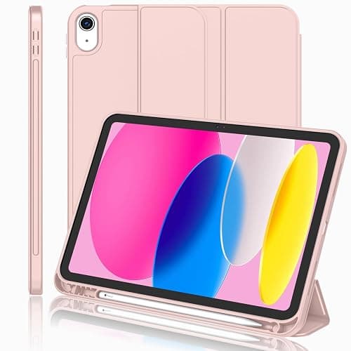 iMieet iPad (A16) Case 11th Gen/iPad 10th Generation Case [11-Inch 2025/10.9 Inch 2022] with Pencil Holder, Trifold Stand Smart Cover with Soft TPU Back,Auto Wake/Sleep(Rose Pink) - Image 1