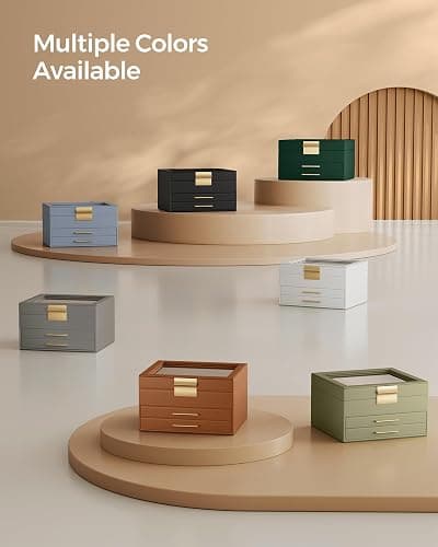 SONGMICS GISELLA Collection - Jewelry Box Organizer, 3-Layer Jewelry Storage with 2 Drawers, Shiny Metal Hardware, Glass Lid, Modern, 8 x 9.1 x 5.3 Inches, Ink Black and Silver UJBC239BK thumbnail 8