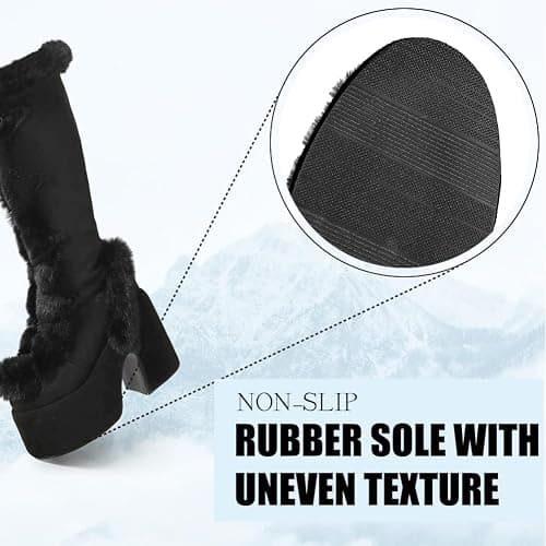 CELNEPHO Knee High Boots For Womens Side Zipper Warm Faux Fur Platform Chunky Heel Punk Goth Walking Winter Snow Boots thumbnail 6