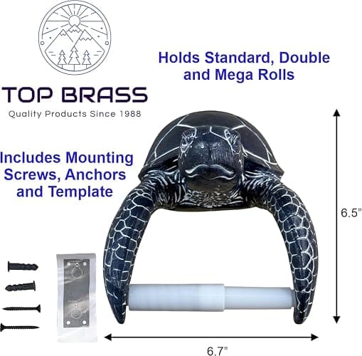 Sea Turtle Wall Mount Toilet Paper Roll Holder Rustic Nautical Dark Navy Blue/White Coastal Decor – Weathered Finish thumbnail 3