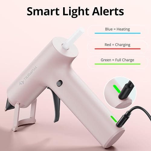 Tilswall Cordless Hot Glue Gun, Fast Preheating, Glue Gun and Sticks Set with 2Ah USB-C Rechargeable, 20 Premium Glue Sticks(7×140mm）, Compact Size Ideal for Crafts, DIY Making, Repairs W106s Pink thumbnail 7