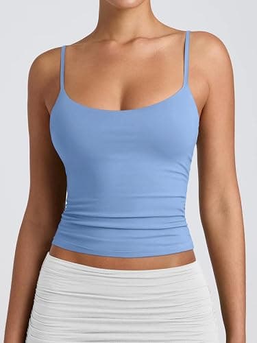 PINKMSTYLE Women's Basic Double Lined Scoop Neck Tank Tops Adjustable Cami Tank Summer Sleeveless Tops - Sky Blue - X-Small thumbnail 3