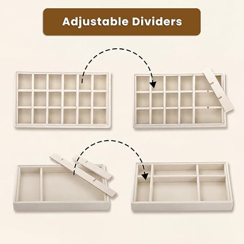 Elsjoy 8 Pack Velvet Jewelry Trays, Stackable Jewelry Organizer Trays for Drawers, Beige Jewelry Storage and Display Tray Inserts for Necklaces, Rings, Earrings thumbnail 4
