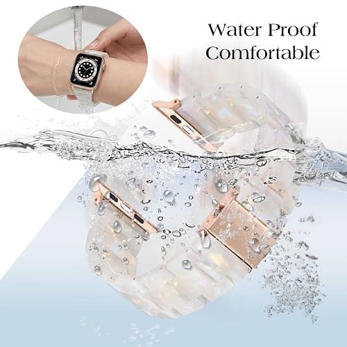 V-MORO Resin Band Compatible with Apple Watch Series 7/8/9/10/11 41/40/38/42mm, Women Fashion Strap for iWatch Series 6/5/4/3/2/1/SE, Lightweight Bracelet Wristband Replacement, Ivory White-Rose Gold thumbnail 3
