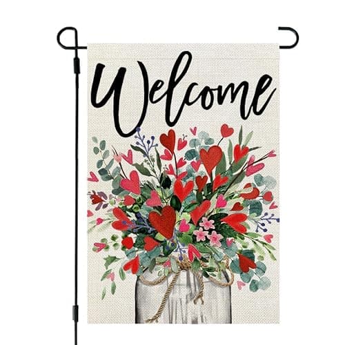CROWNED BEAUTY Valentines Day Floral Mason Jar Garden Flag 12x18 Inch Double Sided for Outside Welcome Burlap Small Holiday Yard Flag - Image 1