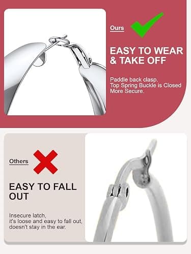 FOCALOOK 14K Chunky Gold Hoops, Hypoallergenic Lightweight Large Thick Wide Silver Hoop Earrings for Women 40/60/80mm thumbnail 5