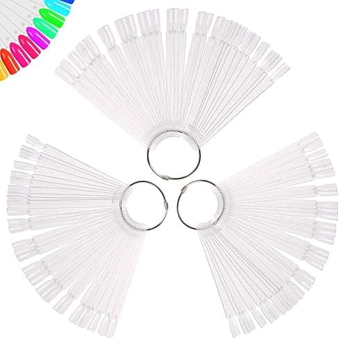 150 Pcs Clear Nail Swatch Sticks with Ring, Fan Shape Nail Art Tips, False Nail Sample Sticks, Nail Practice Color Display, Transparent Board
