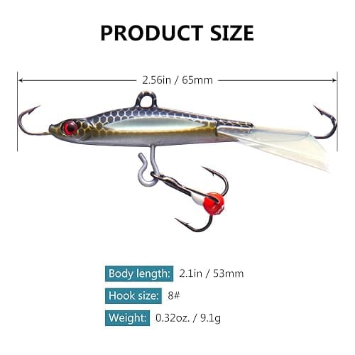 BASSDASH Ice Fishing Lures with Glide Tail Wings Winter Ice Jigging Fishing Jigs for Bass Perch Walleye Pike thumbnail 4