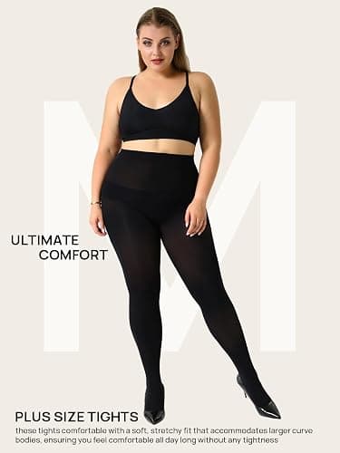 MANZI Women's 2 Pairs Control Top Pantyhose High Waist Plus Size Tights Ultra-Soft thumbnail 2