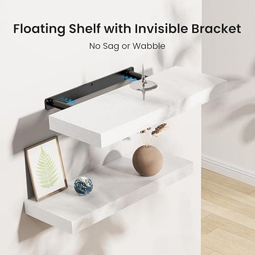 AMADA HOMEFURNISHING Floating Shelves, Wall Shelves for Bathroom/Living Room/Bedroom/Kitchen Decor, White Shelves with Invisible Brackets Set of 3 - AMFS08 thumbnail 3