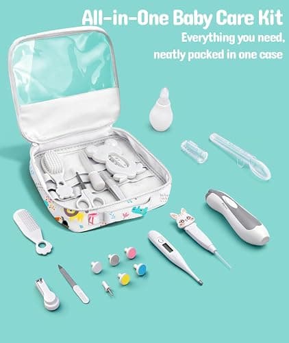 Baby Healthcare and Grooming Kit, Electric Safety Nail Trimmer Baby Nursery Kit, Newborn Care Kits with Hair Brush Comb for Newborn Infant Toddlers Baby Boys Girls Kids, Baby Shower Gifts (White) thumbnail 8