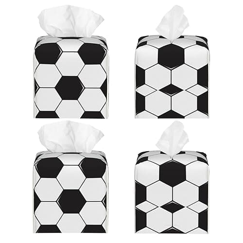 Tissue Box Cover Leather Napkin Holder Home Decor for Bathroom Vanity Countertop, Dining Table, Home Office Decor (Soccer Ball White and Black) thumbnail 5