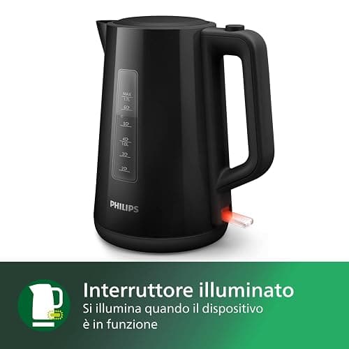 Philips Series 3000 Bollitore, Capacità 1,7 L, Formato Famiglia, Resistenza Piatta, Spia Luminosa LED, Facile Riempimento, Indicatore in Tazze, Nero (HD9318/20) thumbnail 6
