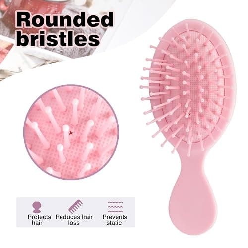 2PCS Mini Detangling Hair Brush for Wet and Dry Hair, Travel-Sized Pink Hairbrush for Men, Women – Compact & Lightweight thumbnail 2