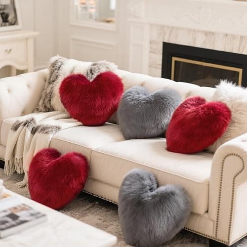 Wucidici Red Heart Pillow, Faux Fox Fur Heart Decorative Pillows, Heart Shaped Throw Pillow for Bed, Soft Fluffy Decorative Cushion for Chair Sofa Living Room - Plush Pillow Home Decor thumbnail 6