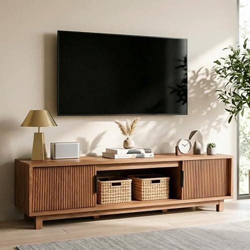 Alpen Fluted TV Stands for Living Room, 58" Mid Century Modern Entertainment Center with Storage, Brown Walnut TV Console for 55/60/65 Inch TV, Wood Television Media Cabinet for Bedroom - Image 1