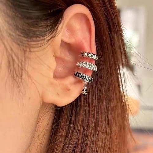 Three Circles Earrings of Saturn for Women - Zircon Saturn Earrings Ear Studs(Silver Black) thumbnail 6
