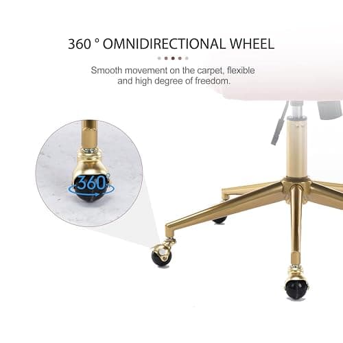 Nrizc Velvet Home Office & Living Room Desk Chairs with Adjustable Swivel Wheels, Ergonomic Upholstered Office Chair for Bedroom, Vanity Study (Rose) thumbnail 8