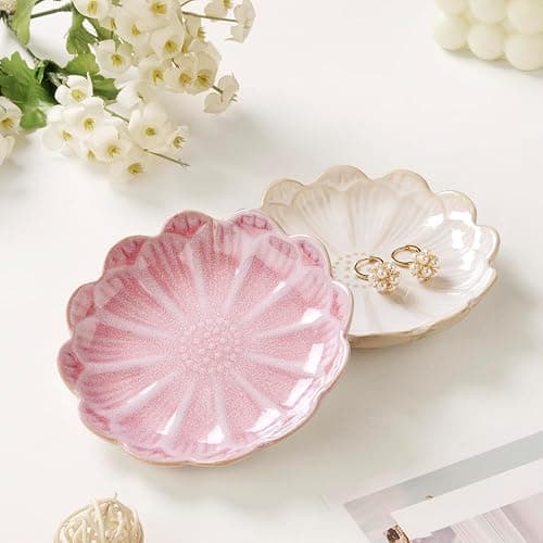 JAMEND CLXP Lotus Ring Holder Dish Small Indoor Ash Tray, Ceramic Dessert Plate Trinket Jewelry Holder Organizing Necklace Earrings for Parents Friends Sister, White. All Jewelries Are NOT Included. thumbnail 2