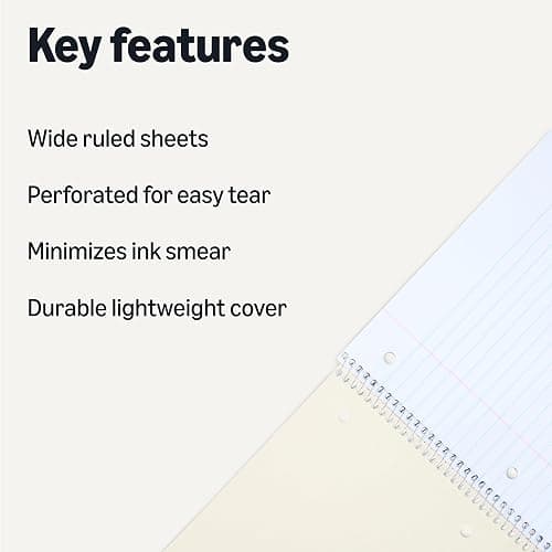 Amazon Basics Wide-Ruled Spiral Notebooks with Perforated Pages, 70 Sheets, 8" x 10.5", Light Blue, 2-Pack thumbnail 2