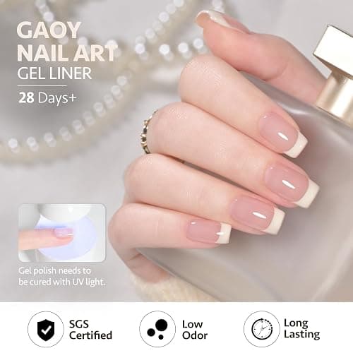 GAOY Beige Swirl Gel Nail Polish Art Liner, 12ml UV Gel with Thin Brush | Beige White Color Nail Paint Design with Thin Brush, French Tip Tool, UV/LED Cure Required, DIY French Manicure at Home thumbnail 3