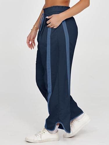 Fisoew Women's Baggy Wide Leg Pants Casual Drawstring Elastic Waisted Contrast Color Workout Y2K Track Pants thumbnail 2