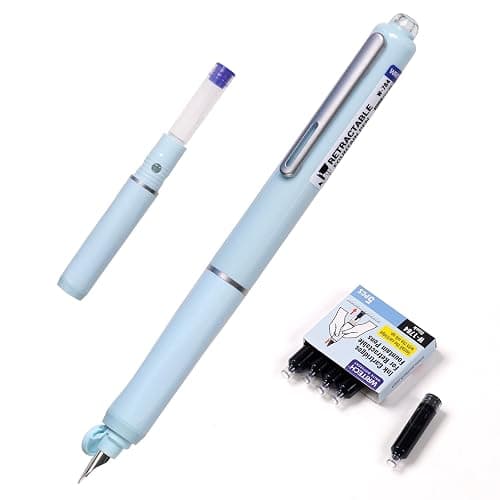 WRITECH Fountain Pen Fine Nib: Black Ink Retractable Pen Set Includes 5 Ink Cartridges Smooth Writing No leaking for Gift (Blue) - Image 1