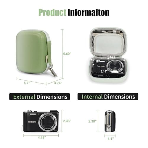 Cwatcun Carrying & Protective Case for Digital Camera, Small Camera Pouch for AbergBest 2.7" LCD Kodak Pixpro/Canon PowerShot ELPH 180/190 / DSCW830 Travel Cameras, Water-resistant Case - Green thumbnail 2